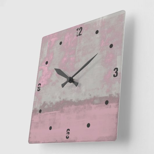 淡モダン灰色黄色ピンク抽象芸術 スクエア壁時計 (傾斜)