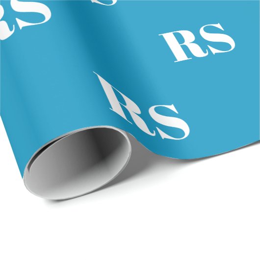 淡モダン青色モノグカスタムラムイニシャルパターン ラッピングペーパー (ロールコーナー)