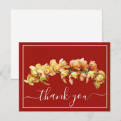 淡橙黄色の蘭 赤い背景 サンキュー ポストカード (正面/裏面)