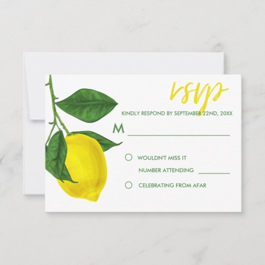 淡水色イエローレモン&グリーン葉ズ 出欠カード (正面)