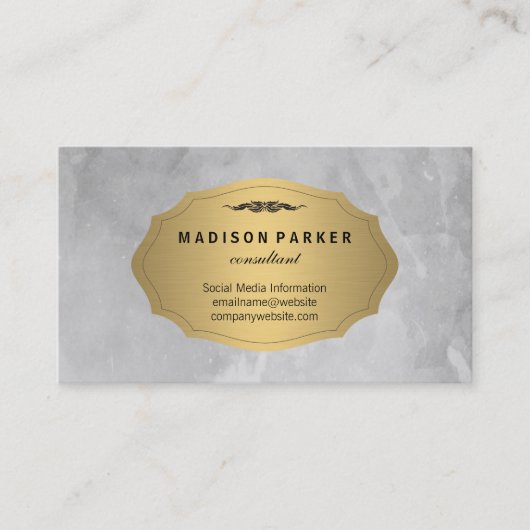 淡水色ブラシ付きエレガント金ゴールドラベル 名刺 (正面)