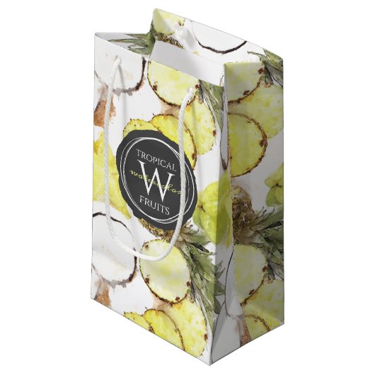 淡水色熱帯果実モノグラムパターン スモールペーパーバッグ (正面アングル)