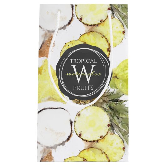 淡水色熱帯果実モノグラムパターン スモールペーパーバッグ (正面)
