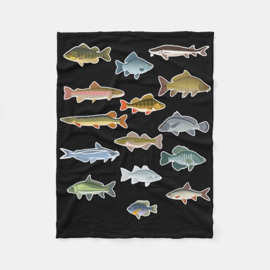 淡水魚の釣りの種類 フリースブランケット (正面)