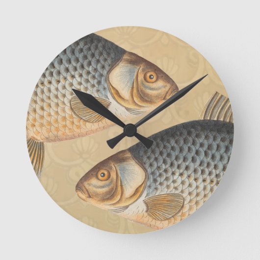 淡水魚の鯉の絵 ラウンド壁時計 (正面)