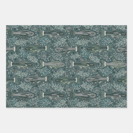 淡水魚スタイリッシュデザインマス魚釣り小 ラッピングペーパーシート (正面3)