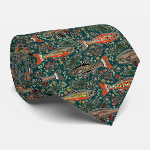 淡水魚スタイリッシュデザイン魚釣りブルックマス ネクタイ