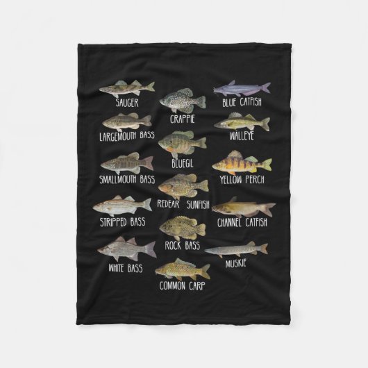 淡水魚種生物学魚釣り フリースブランケット (正面)