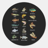 淡水魚種魚釣り漁師 ラウンドシール (正面)