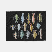淡水魚種魚釣り フリースブランケット (正面(横))