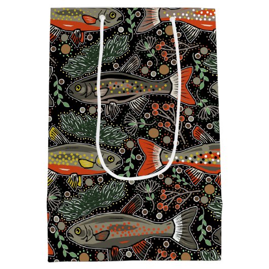 淡水魚，スタイリッシュデザイン，マス，魚釣り ミディアムペーパーバッグ (裏面)