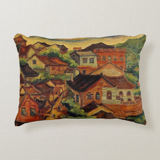 淡水&陳鄭浦/台湾ヴィンテージ芸術 アクセントクッション (正面)