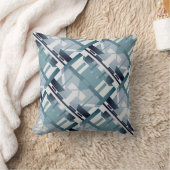 淡白の斜めモチーフ上の暗い石板ティール（緑がかった色） クッション (ブランケット)