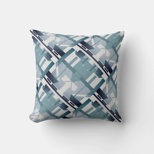淡白の斜めモチーフ上の暗い石板ティール（緑がかった色） クッション (正面)