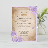 淡紫色とゴールドのローズ エレガントなキンセアネラ 招待状 (スタンド正面)