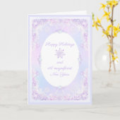 淡紫色の雪の結晶とフロストハート カード (黄色い花)