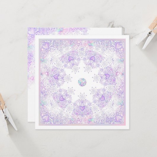 淡紫色の雪の結晶とフロストハート カード (正面/裏面インサイチュ)