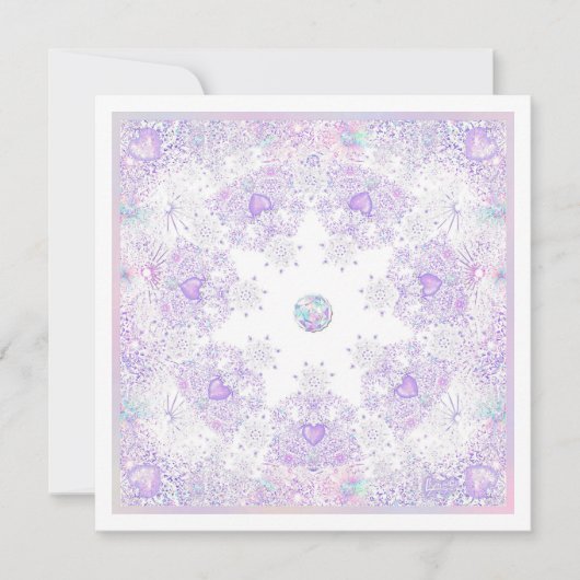 淡紫色の雪の結晶とフロストハート カード (正面)