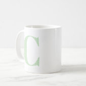 淡緑と白のドットモノグラム コーヒーマグカップ (正面左)