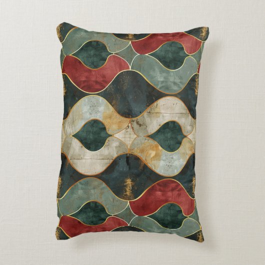 淡緑と赤のパターエレガントン アクセントクッション (裏面(縦))