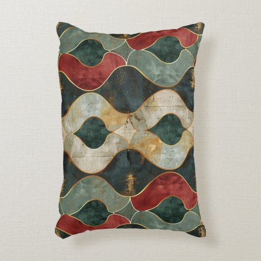 淡緑と赤のパターエレガントン アクセントクッション (正面(垂直))