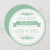 淡緑色と白色のヴィンテージ旋回が日付保存 セーブザデート (正面/裏面)