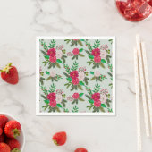 淡緑色に冬の水彩の花の模様 スタンダードカクテルナプキン (インサイチュ)