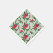 淡緑色に冬の水彩の花の模様 スタンダードカクテルナプキン (角)