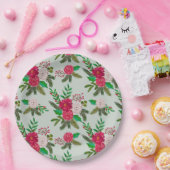 淡緑色に冬の水彩の花の模様 ペーパープレート (パーティー)