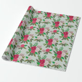 淡緑色に冬の水彩の花の模様 ラッピングペーパー (アンロールド)