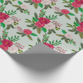 淡緑色に冬の水彩の花の模様 ラッピングペーパー (角)
