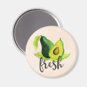 淡緑色のアボカドが水彩で生き生きとした果物 マグネット (正面/裏面)