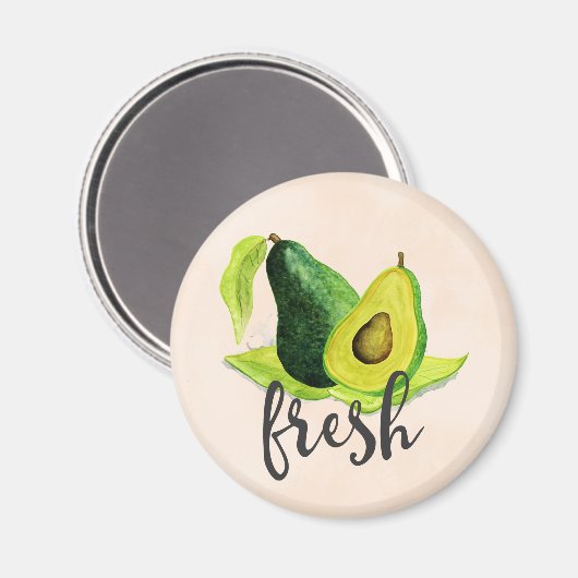 淡緑色のアボカドが水彩で生き生きとした果物 マグネット (正面/裏面)