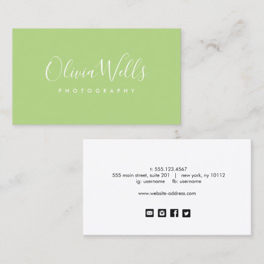 淡緑色の手書きスクリプトソーシャルメディアのアイコン 名刺 (正面/裏面)