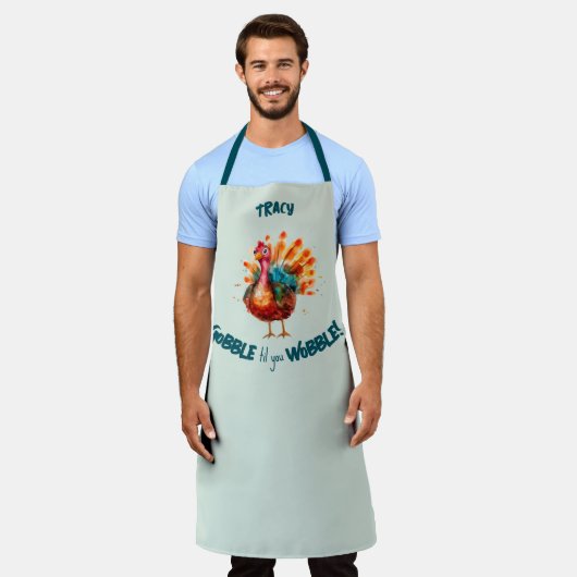 淡緑色予測できな水色トルコ感謝祭 エプロン (着用した状態)