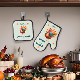 淡緑色予測できな水色トルコ感謝祭 鍋つかみ&鍋敷きセット