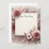 淡色のバラと葉 招待状 (正面/裏面)