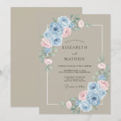 淡褐色のロマンティックローズスプリングウェディング 招待状 (正面/裏面)