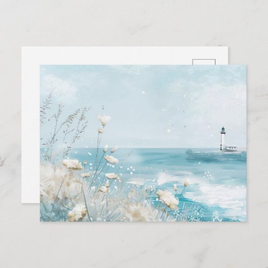 淡青と白の海岸風景 ポストカード (正面/裏面)