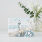 淡青と白の海岸風景 ポストカード (スタンド正面)