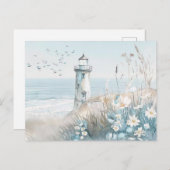 淡青と白の海岸風景 ポストカード (正面/裏面)