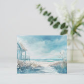 淡青と白の海岸風景 ポストカード (スタンド正面)