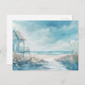 淡青と白の海岸風景 ポストカード (正面/裏面)