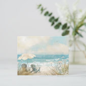 淡青と白の海岸風景 ポストカード (スタンド正面)