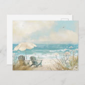 淡青と白の海岸風景 ポストカード (正面/裏面)