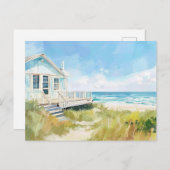 淡青と白の海岸風景 ポストカード (正面/裏面)