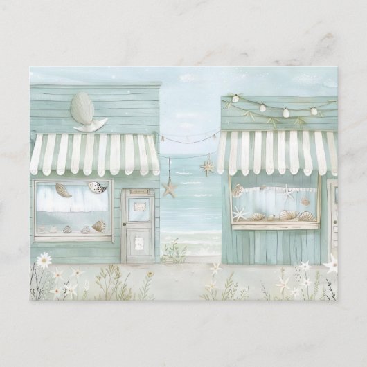 淡青と白の海岸風景 ポストカード (正面)