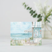 淡青と白の海岸風景 ポストカード (スタンド正面)