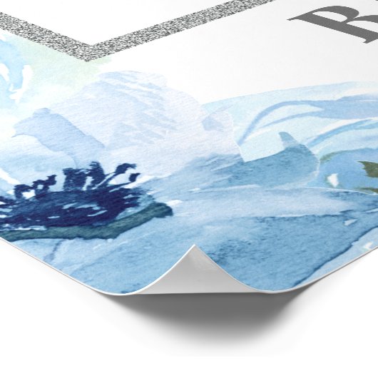 淡青の花ユーカリ結婚の写真支柱 ポスター (角)