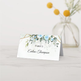 淡青エレガントの花ユーカリと金ゴールド プレイスカード